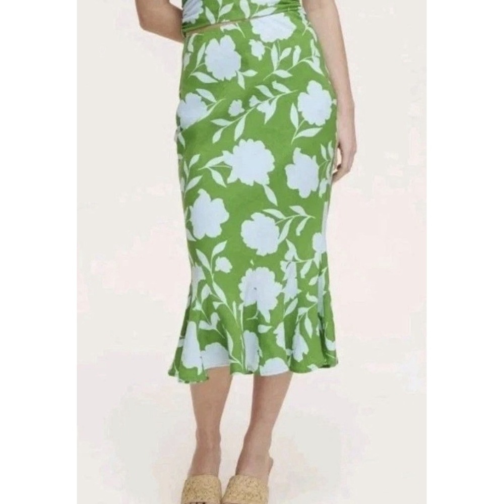 Kate Spade New York x Target Linen Fit‎ Flare Midi Skirt Green Resort Travel XXS